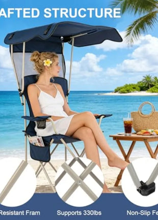 Camping Chair with Canopy & Cup Holder