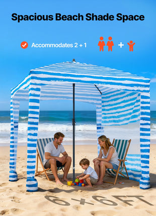 Portable 6x6 FT Beach Cabana with Side Wall & UPF 50+ Protection