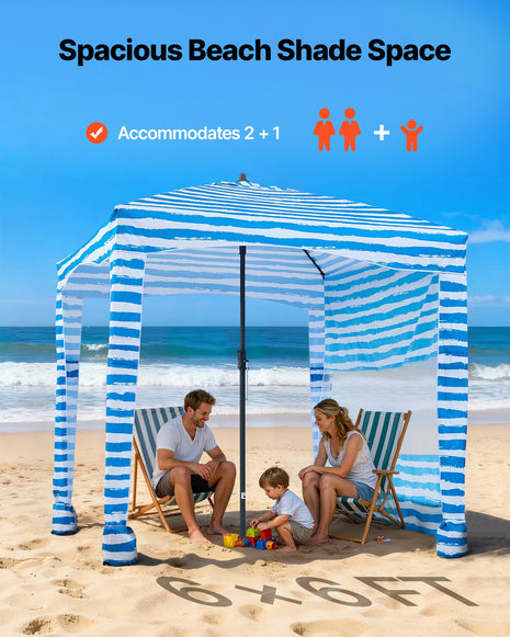 Portable 6x6 FT Beach Cabana with Side Wall & UPF 50+ Protection