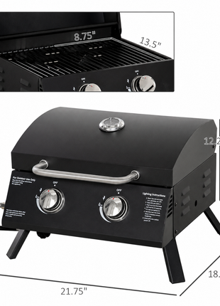 Portable 2-Burner Charcoal BBQ Grill