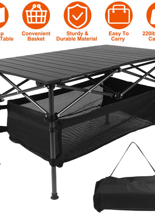 Portable Folding Camping Table with Storage Mesh Basket