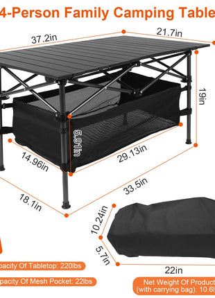 Portable Folding Camping Table with Storage Mesh Basket