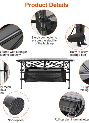 Portable Folding Camping Table with Storage Mesh Basket