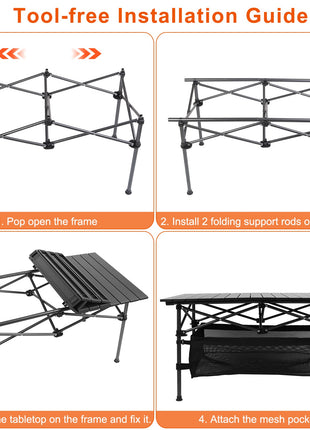 Portable Folding Camping Table with Storage Mesh Basket