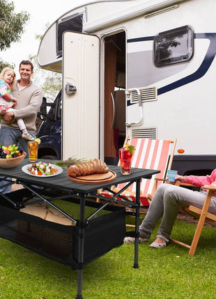 Portable Folding Camping Table with Storage Mesh Basket