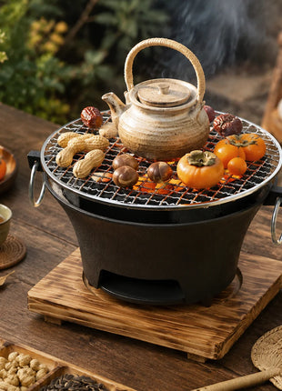 Portable Cast Iron Charcoal Grill for Camping & Outdoor BBQ
