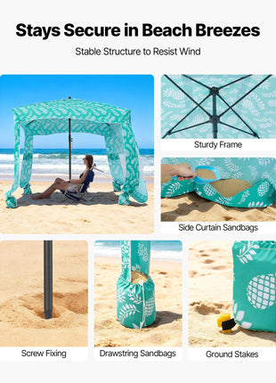 Portable 6x6 FT Beach Cabana with Side Wall & UPF 50+ Protection