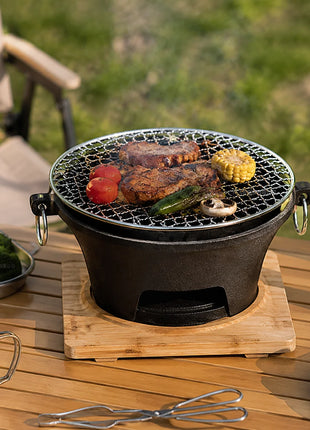 Portable Cast Iron Charcoal Grill for Camping & Outdoor BBQ