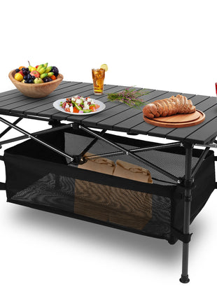Portable Folding Camping Table with Storage Mesh Basket
