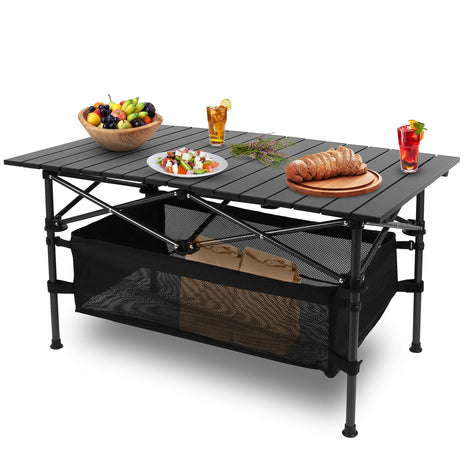 Portable Folding Camping Table with Storage Mesh Basket