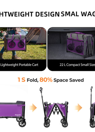 220 lbs Foldable Wagon Cart with 5x2 Wide Wheels & Full-Side Opening