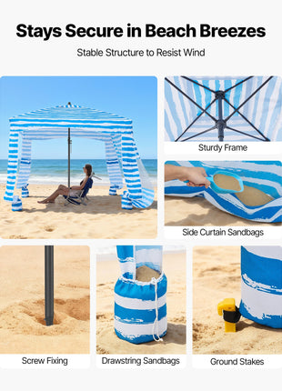 Portable 6x6 FT Beach Cabana with Side Wall & UPF 50+ Protection