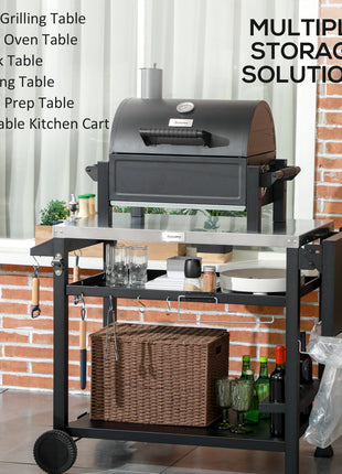 3-Tier Outdoor Grill Cart Table with Foldable Side Shelf & Storage Rack