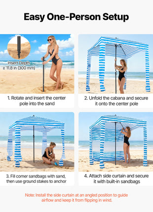 Portable 6x6 FT Beach Cabana with Side Wall & UPF 50+ Protection