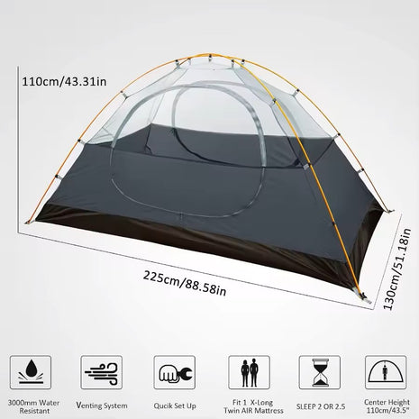 Lightweight Waterproof 2-Person Camping Tent with Dual Doors - Perfect for Backpacking and Outdoor Adventures!