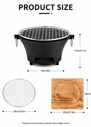 Portable Cast Iron Charcoal Grill for Camping & Outdoor BBQ