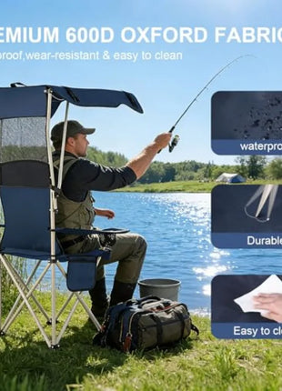 Camping Chair with Canopy & Cup Holder
