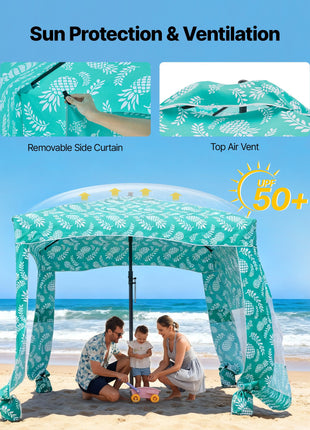 Portable 6x6 FT Beach Cabana with Side Wall & UPF 50+ Protection