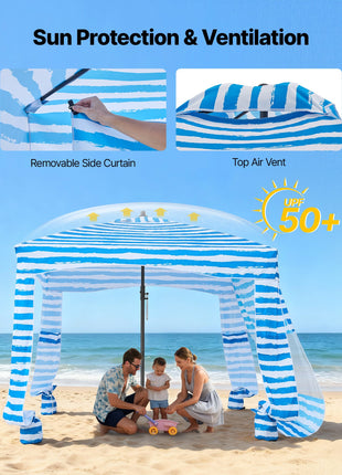 Portable 6x6 FT Beach Cabana with Side Wall & UPF 50+ Protection