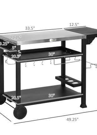 3-Tier Outdoor Grill Cart Table with Foldable Side Shelf & Storage Rack