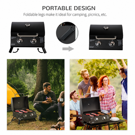 Portable 2-Burner Charcoal BBQ Grill