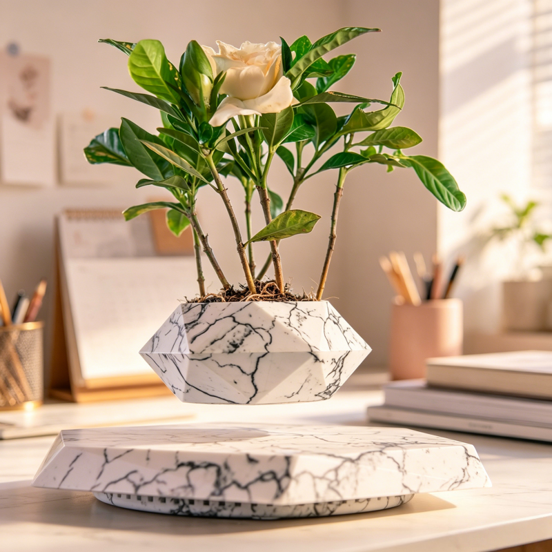 Magnetic Levitating Planter Marble Effect