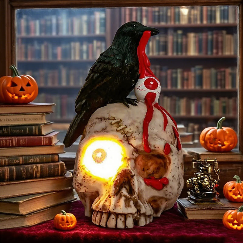 Glowing Raven Skull Halloween Figurine – Spooky Decor