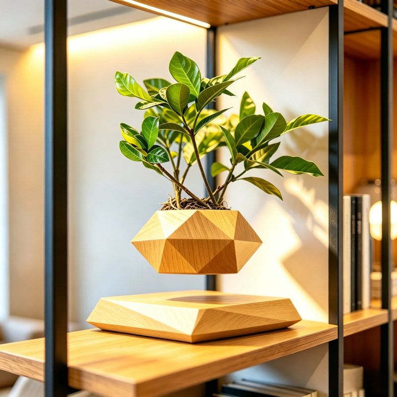 Magnetic Levitating Planter - Wood Color