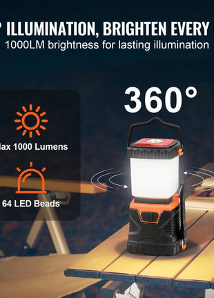 1000LM Waterproof LED Camping Lantern – 4 Modes & SOS