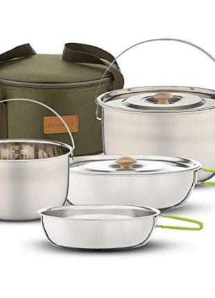 Stainless Steel Camping Cookware Set with Carry Bag