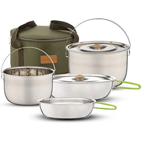 Stainless Steel Camping Cookware Set with Carry Bag