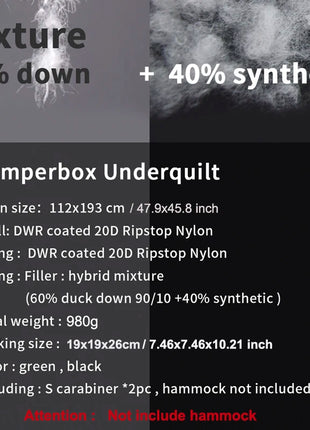 Down Hammock Underquilt – Lightweight & Warm Camping Gear
