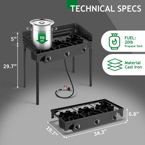 225,000 BTU Triple Burner Propane Stove