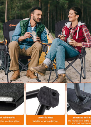 Oversized Padded Folding Camping Chair with Cup Holder