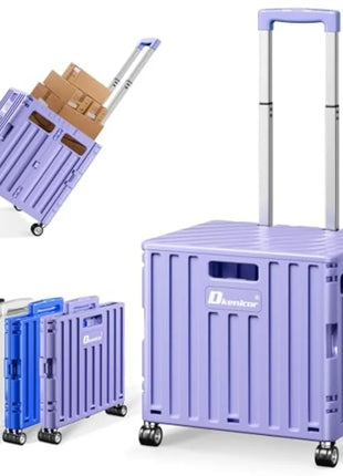 Folding Utility Cart, Portable Rolling Crate Handcart Collapsible Shopping Trolley with Lid, Foldable Tool Box Basket with 4 Ro