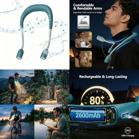 Rechargeable LED Neck Light with Bluetooth Speaker