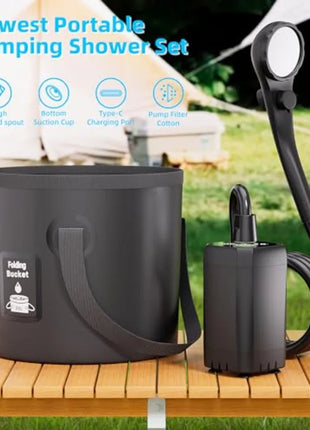 Portable Camping Shower with Foldable Bucket