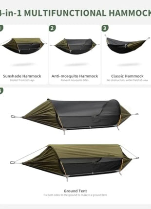 Premium 4-in-1 Camping Hammock with Mosquito Net, Rain Fly & Tree Straps