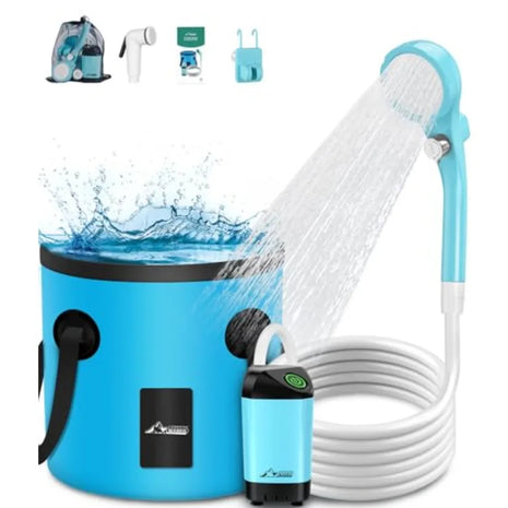 Portable Electric Camping Shower Pump with Collapsible Bucket