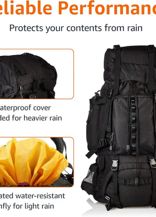 75L Internal Frame Hiking Backpack with Rain Cover for Camping & Trekking