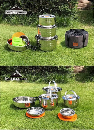 Stainless Steel Camping Cookware Set with Carry Bag
