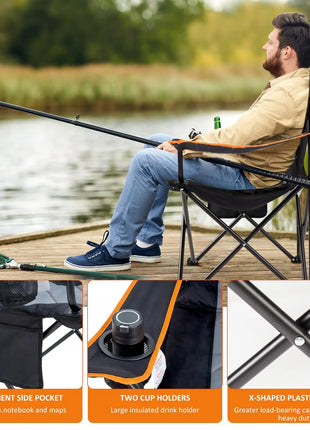 Oversized Padded Folding Camping Chair with Cup Holder