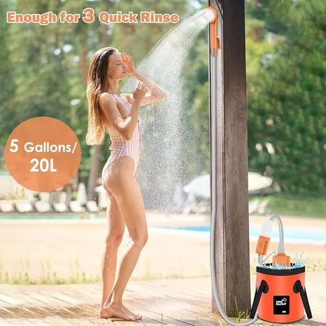 Portable Camping Shower with Collapsible Bucket & LED Light