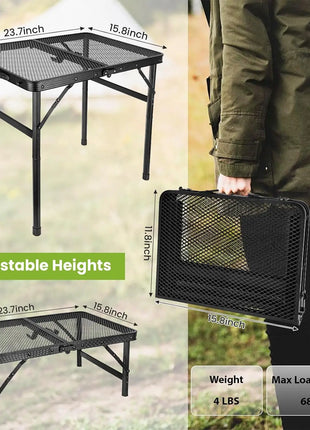 Portable Folding Grill Camping Table with Mesh Shelf