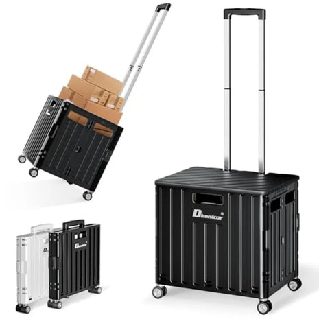 Folding Utility Cart, Portable Rolling Crate Handcart Collapsible Shopping Trolley with Lid, Foldable Tool Box Basket with 4 Ro