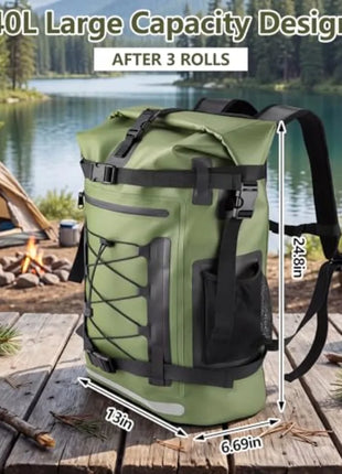 40L Waterproof Roll-Top Dry Bag Backpack for Camping, Kayaking & Hiking