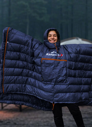 3-in-1 Down Sleeping Bag Poncho – Wearable, Warm & Ultralight Camping Blanket