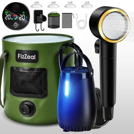 8000mAh Portable Camping Shower Kit with Foldable Bucket