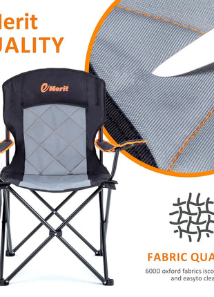 Oversized Padded Folding Camping Chair with Cup Holder