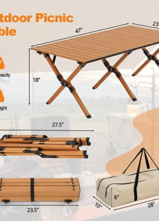 Portable Roll-Up Folding Camping Table with Carry Bag